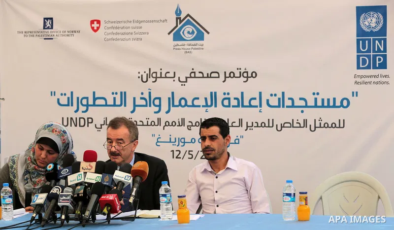 UNDP’s Special Representative of the Administrator, Frode Mauring. speaks during a press conference, in Gaza city on May 12, 2015. Photo by Yasser Qudih
