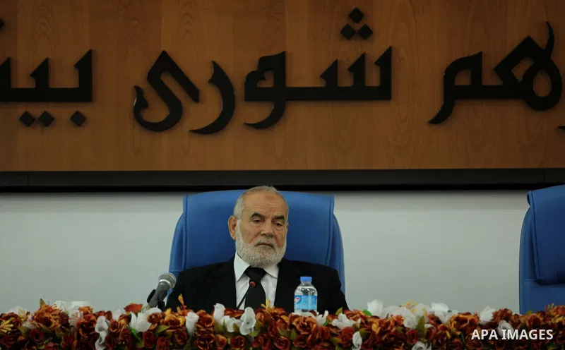 Deputy of the Legislative Council, Ahmed Bahar, speaks during a meeting with members of the Legislative Council from Hamas movement in Gaza city on May 13, 2015. Photo by Ashraf Amra