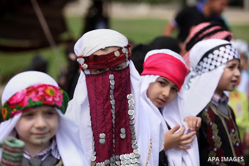Palestinian children take part in a march ahead of the commemorations of the 67th anniversary of the ''Nakba'', in Gaza city on May 14, 2015. ''Nakba'' means in Arabic ''catastrophe'' in reference to the birth of the sta...