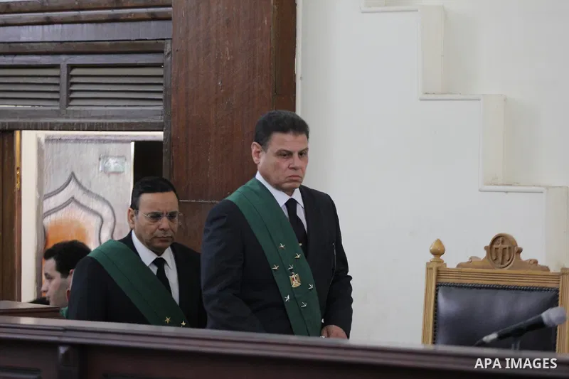 Judges attend the trial of Egyptian radical Islamist Mohammed al-Zawahiri, the brother of Al-Qaeda chief Ayman al-Zawahiri, at a court in Cairo on May 17, 2015. Photo by Amr Sayed