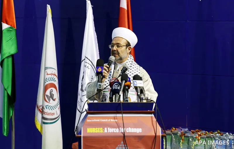 Turkish minister of religious affairs Muhammad Kurmazmore speaks during his visit to the Islamic University, in Gaza city on May 17, 2015. Photo by Mohammed Asad