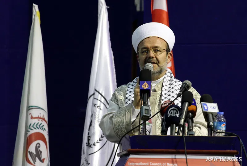Turkish minister of religious affairs Muhammad Kurmazmore speaks during his visit to the Islamic University, in Gaza city on May 17, 2015. Photo by Mohammed Asad