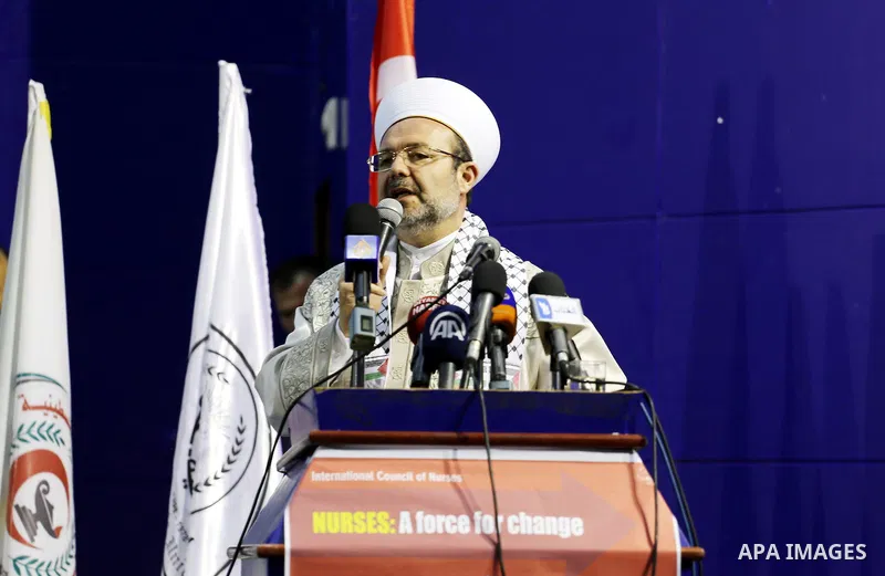 Turkish minister of religious affairs Muhammad Kurmazmore speaks during his visit to the Islamic University, in Gaza city on May 17, 2015. Photo by Mohammed Asad