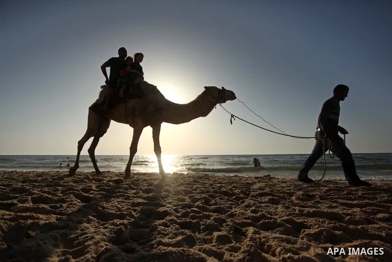 Palestinians enjoy a day on a warm day in the Mediterranean Sea beach, off the coast of Gaza City on May 20, 2015. Photo by Ashraf Amra