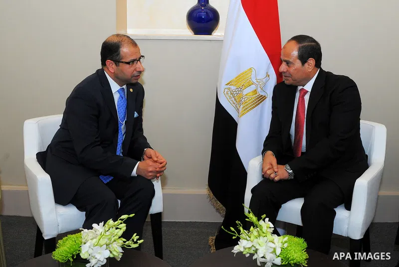 Egypt's President Abdel-Fattah el-Sissi meets with Iraqi Parliament Speaker Salim al-Jubouri at the World Economic Forum at the King Hussien convention center, Southern Shuneh, Jordan, May 22, 2015. Abdel-Fattah el-Sissi...