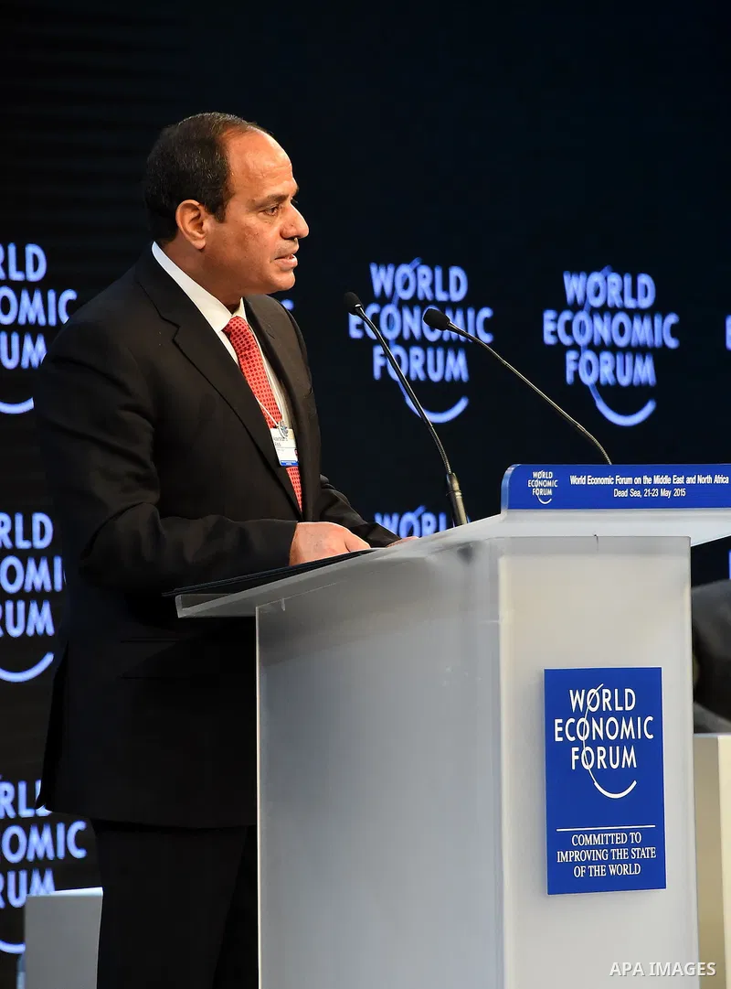 Egypt's President Abdel-Fattah gives a speech during the World Economic Forum at the King Hussien convention center, Southern Shuneh, Jordan, May 22, 2015. Abdel-Fattah el-Sissi, who has led a massive crackdown on Islami...