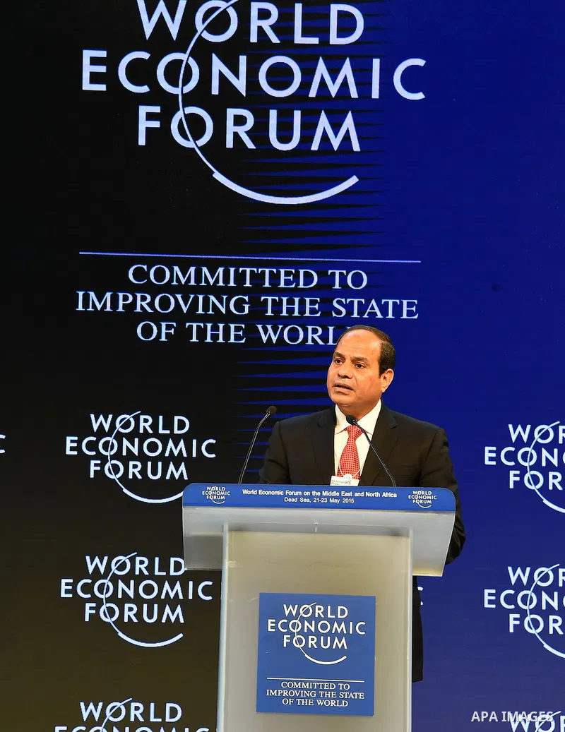 Egypt's President Abdel-Fattah gives a speech during the World Economic Forum at the King Hussien convention center, Southern Shuneh, Jordan, May 22, 2015. Abdel-Fattah el-Sissi, who has led a massive crackdown on Islami...