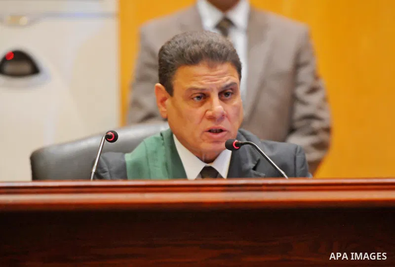 The Judge speaks during the trial of the "communicating with Qatar" at the court, in Cairo, on May 25, 2015. Photo by Amr Sayed