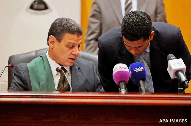 The Judge speaks during the trial of the "communicating with Qatar" at the court, in Cairo, on May 25, 2015. Photo by Amr Sayed