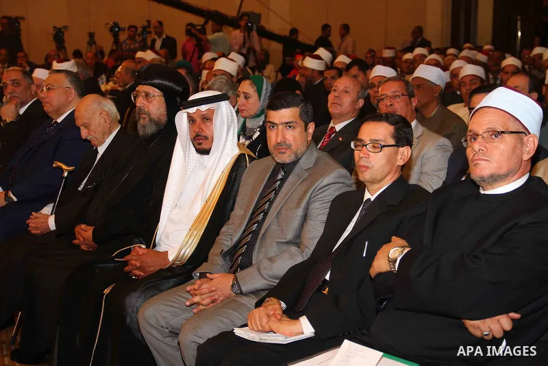 Religious scholars attend a conference held by the Awqaf (Religious Affairs) Ministry headquarters in Cairo, May 25, 2015, to discuss the renewal of religious discourse, a proposal by President Abdel Fattah al-Sisi in ho...