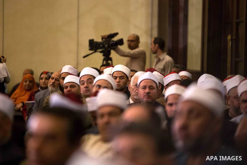 Religious scholars attend a conference held by the Awqaf (Religious Affairs) Ministry headquarters in Cairo, May 25, 2015, to discuss the renewal of religious discourse, a proposal by President Abdel Fattah al-Sisi in ho...