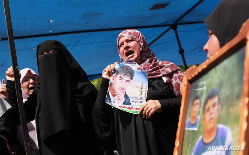 Palestinian families of martyrs take part a protest to demand their rights, in front of the headquarters of the Council of Ministers in Gaza city, on May 26, 2015. Photo by Ashraf Amra