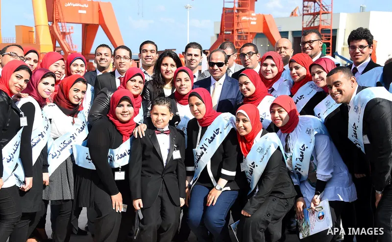 A handout picture provided by the Office of the Egyptian Presidency shows Egyptian President, Abdel Fattah al-Sisi attends the opening ceremony of Alexandria arsenal in Alexandria, Egypt on May 30, 2015. Photo by Egyptia...