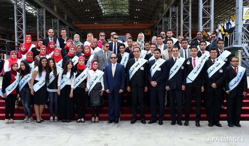 A handout picture provided by the Office of the Egyptian Presidency shows Egyptian President, Abdel Fattah al-Sisi attends the opening ceremony of Alexandria arsenal in Alexandria, Egypt on May 30, 2015. Photo by Egyptia...