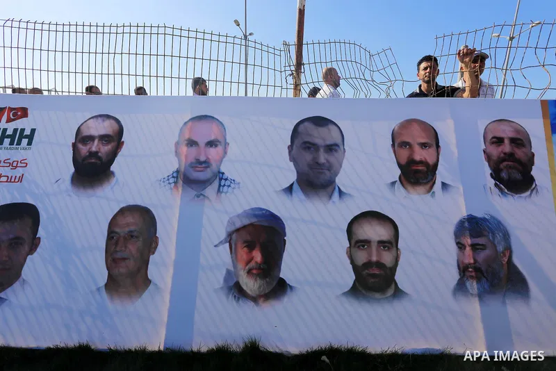 Palestinians take part a celebrate to mark the fifth anniversary of the Mavi Marmara Gaza flotilla incident, organized by the Turkish humanitarian relief IHH, at the seaport of Gaza City May 30, 2015. Eight Turks and a T...