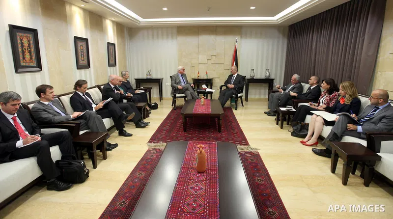 Palestinian Prime Minister Rami Hamdallah meets with with German Foreign Minister Frank-Walter Steinmeier, in the West Bank City of Ramallah, 31 May 2015. Frank-Walter Steinmeier is on a two day visit to Israel and the P...