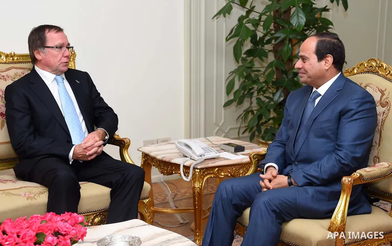 Egyptian President Abdel-Fattah al-Sisi (R) meets with Minister of Foreign Newzealand in Cairo, Egypt, June 1, 2015. Photo by Egyptian Presidency
