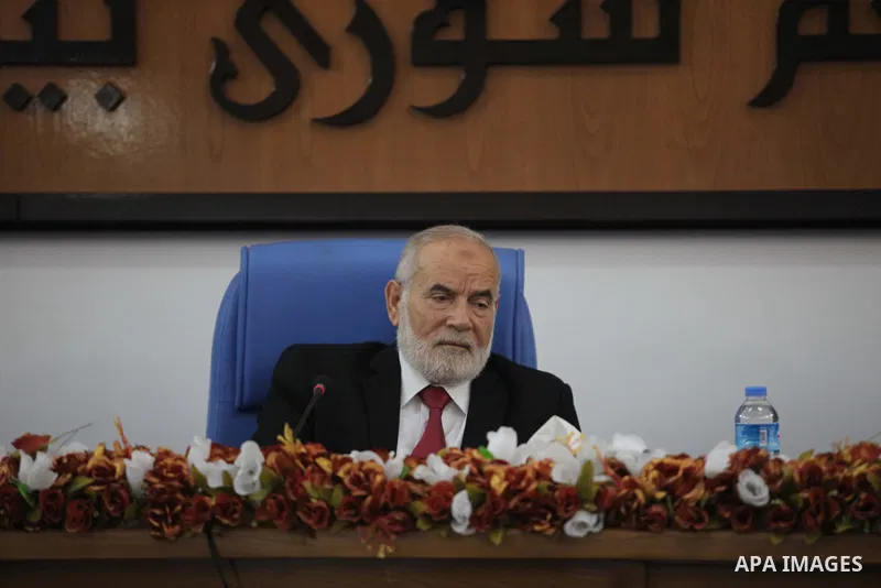 Deputy of the Legislative Council, Ahmed Bahar, speaks during a meeting with members of the Legislative Council from Hamas movement in Gaza city on June 03, 2015. Photo by Ashraf Amra