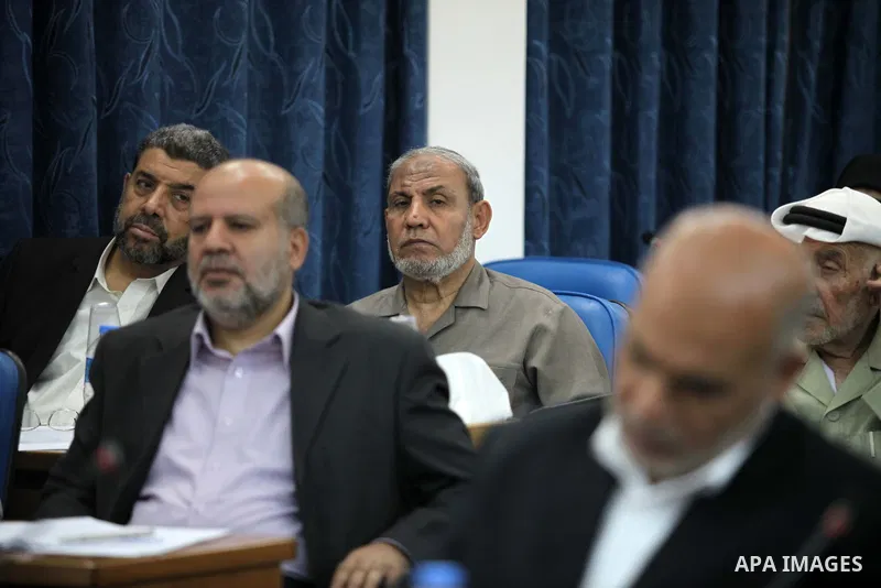 Members of the Palestinian legislative council from Hamas movement attend a meeting at the legislative council in Gaza city on June 03, 2015. Photo by Ashraf Amra
