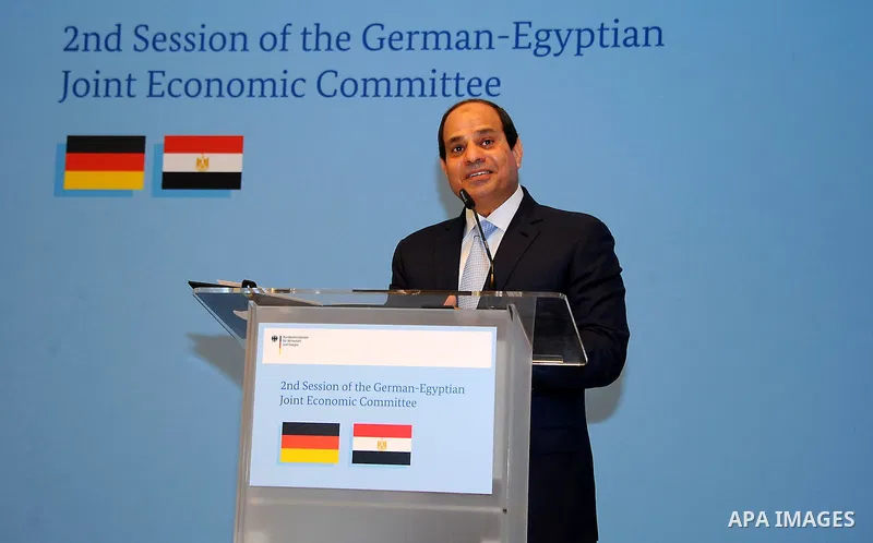 Egyptian President Abdel Fattah al-Sisi gives a speech during the second session of the German-Egyption Joint Economic Committee on June 3, 2015 in Berlin. German Vice Chancellor, Economy and Energy Minister Sigmar Gabri...