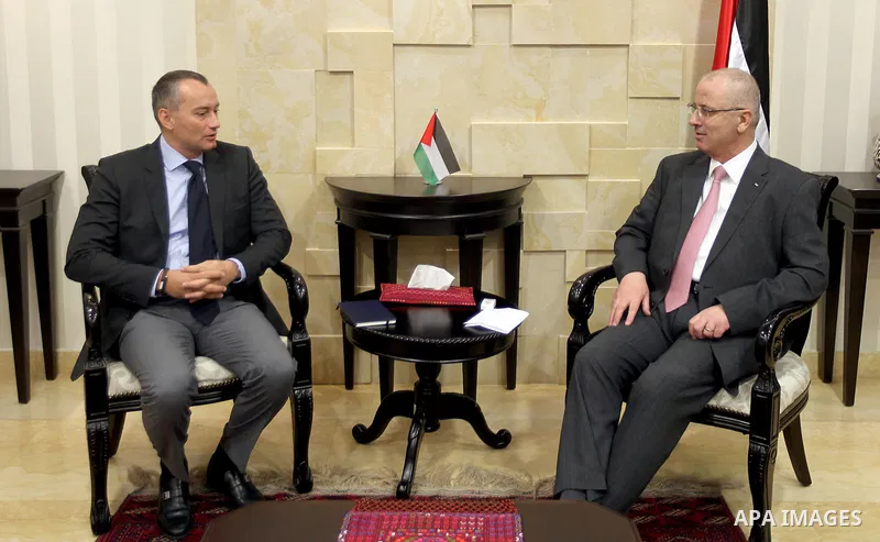Palestinian Prime Minister Rami Hamdallah meets with the United Nations Special Coordinator for the Middle East Peace Process, Nickolay Mladenov, in the West Bank city of Ramallah on June 4, 2015. Photo by Prime Minister...