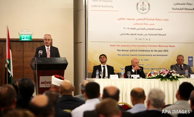 Palestinian Prime Minister speaks during the sixth Judicial Conference, in the West Bank city of Ramallah on June 4, 2015. Photo by Prime Minister Office