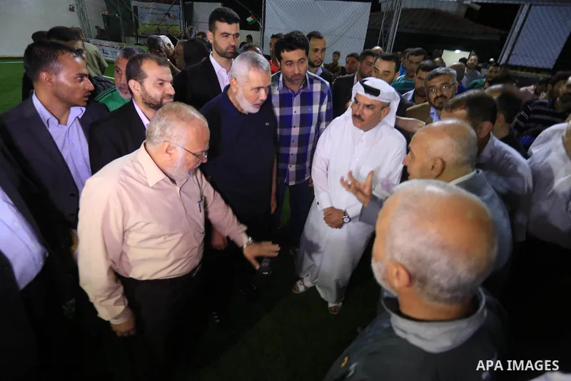 Senior Hamas leader Ismail Haniyeh attends the opening ceremony of football field in Gaza city on June 4, 2015. Photo by Mohammed Asad