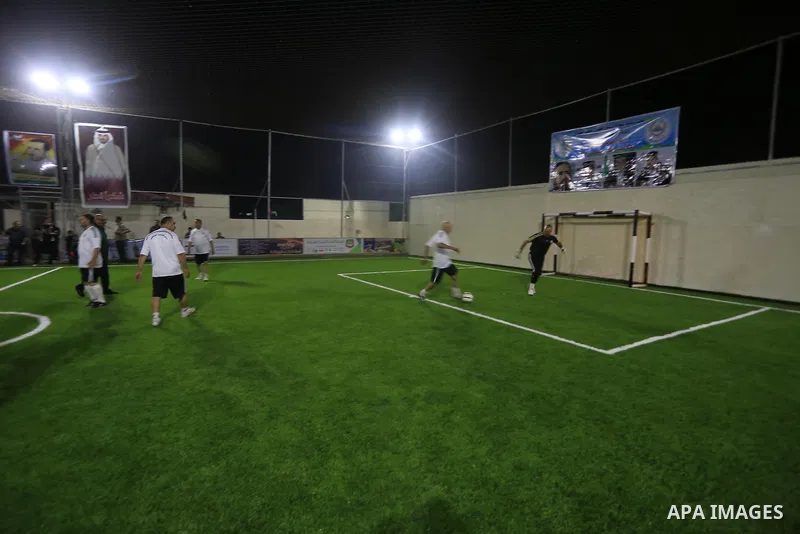 Senior Hamas leader Ismail Haniyeh attends the opening ceremony of football field in Gaza city on June 4, 2015. Photo by Mohammed Asad