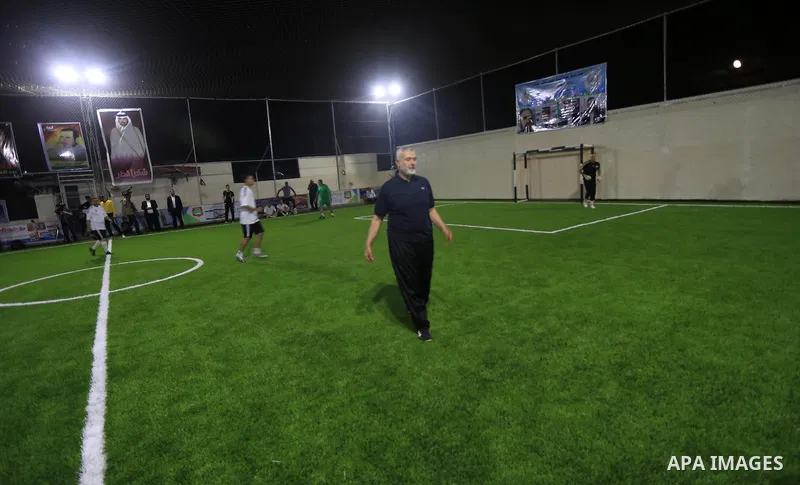 Senior Hamas leader Ismail Haniyeh attends the opening ceremony of football field in Gaza city on June 4, 2015. Photo by Mohammed Asad