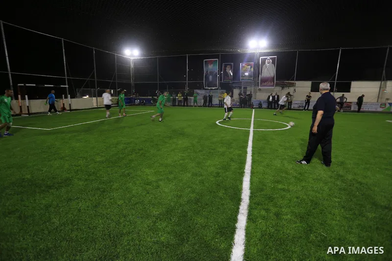 Senior Hamas leader Ismail Haniyeh attends the opening ceremony of football field in Gaza city on June 4, 2015. Photo by Mohammed Asad