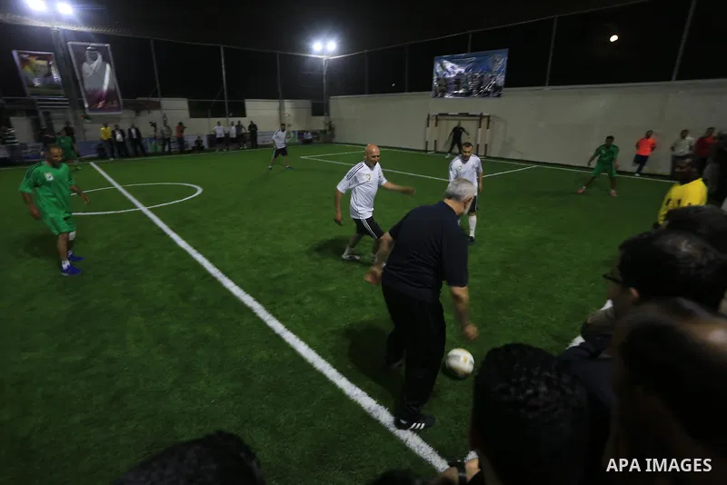 Senior Hamas leader Ismail Haniyeh attends the opening ceremony of football field in Gaza city on June 4, 2015. Photo by Mohammed Asad