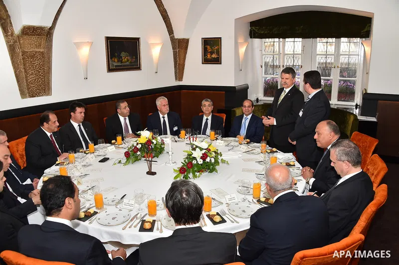 Egyptian President Abdel Fattah al-Sisi meets with Hungarian Prime Minister Viktor Orban in Budapest on June 5, 2015 during his welcoming ceremony. The Egyptian guest is on a two-day official visit to the Hungarian capit...
