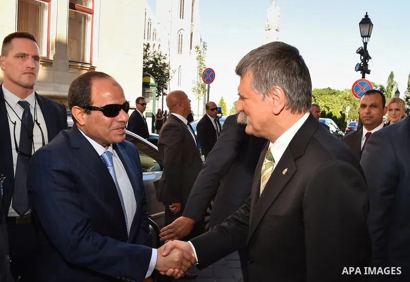 Egyptian President Abdel Fattah al-Sisi meets with Hungarian Prime Minister Viktor Orban in Budapest on June 5, 2015 during his welcoming ceremony. The Egyptian guest is on a two-day official visit to the Hungarian capit...