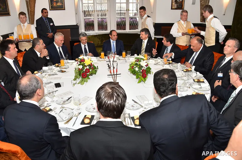 Egyptian President Abdel Fattah al-Sisi meets with Hungarian Prime Minister Viktor Orban in Budapest on June 5, 2015 during his welcoming ceremony. The Egyptian guest is on a two-day official visit to the Hungarian capit...