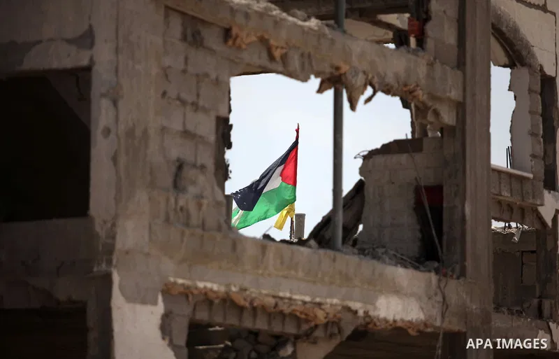 The rubbles of houses, which were destroyed during the 50-day war between Israel and Hamas militants in the summer of 2014, in the Al-Shaaf neighbourhood, on June 06, 2015. Qatar's ambassador Mohammed al-Emadi announced...