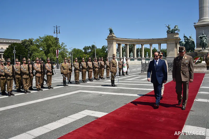 Egyptian President Abdel Fattah al-Sisi lays a wreath on the Memorial in Budapest on June 6, 2015. Photo by Egyptian Presidency