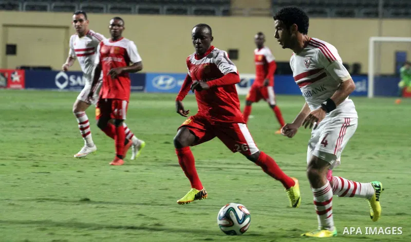 Players of al-Zamalek club vs players of Sanga club, at Petrosport Stadium, in Cairo, June 7, 2015. Photo by Amr Sayed