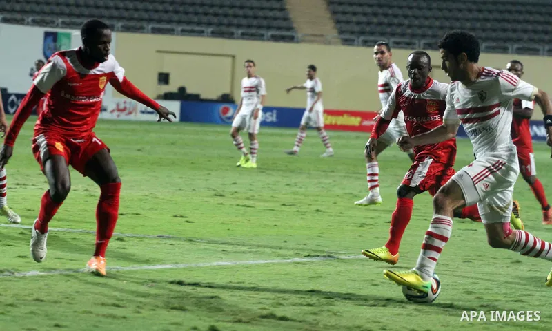 Players of al-Zamalek club vs players of Sanga club, at Petrosport Stadium, in Cairo, June 7, 2015. Photo by Amr Sayed