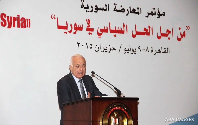 Secretary General of the Arab League, Nabil al-Arabi gives a speech during a two-day meeting with Syrian opposition representatives aiming at forming a new coalition as an alternative to an exiled Western-back alliance o...