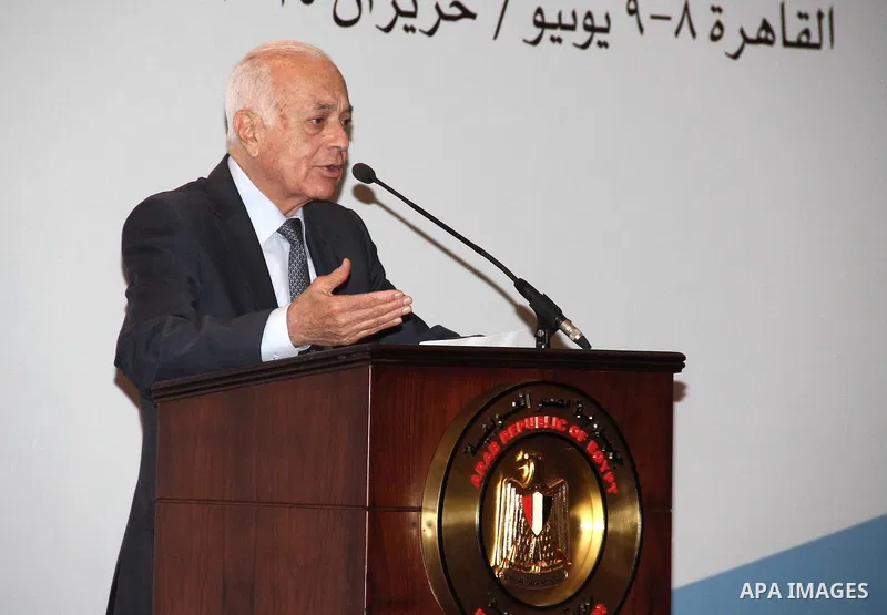 Secretary General of the Arab League, Nabil al-Arabi gives a speech during a two-day meeting with Syrian opposition representatives aiming at forming a new coalition as an alternative to an exiled Western-back alliance o...