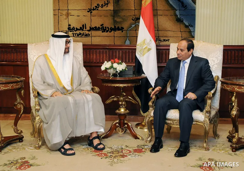 Egyptian President Abdel Fattah al-Sisi (R) meets with UAE's Foreign Minister Sheikh Abdullah bin Zayed bin Sultan Al Nahyan on June 9, 2015 in the Egyptian capital, Cairo. Photo by Egyptian Presidency