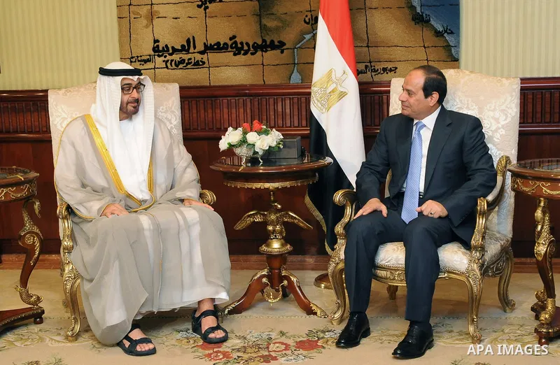 Egyptian President Abdel Fattah al-Sisi (R) meets with UAE's Foreign Minister Sheikh Abdullah bin Zayed bin Sultan Al Nahyan on June 9, 2015 in the Egyptian capital, Cairo. Photo by Egyptian Presidency