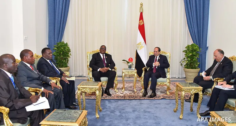 Egyptian President Abdel Fattah al-Sisi meets with Malawi President Arthur Peter Mutharika during the closing session of the Common Market for Eastern and Southern Africa (COMESA) summit in the Egyptian resort of Sharm e...