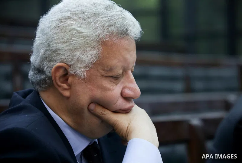 Zamalek Chairman Mortada Mansour, attends the trial of 'Ultras of Zamalek' in a court in Cairo, on June 13, 2015. At least 22 soccer fans were crushed to death outside an air defense stadium in Cairo after police fired t...