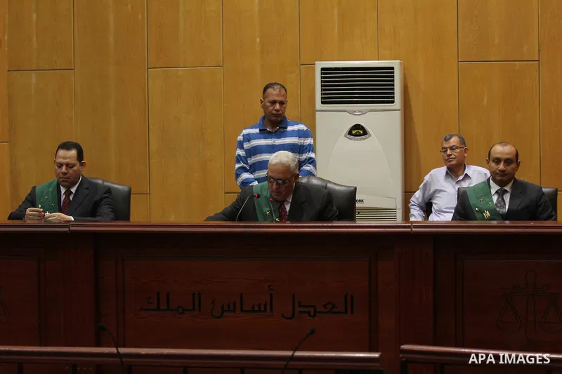 Judges attend the trial of Egyptian defendants over a 2012 stadium riot in the canal city of Port Said that left 74 people dead on June 20, 2015. Photo by Amr Sayed
