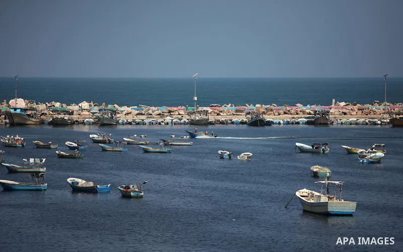 Boats are seen anchored at the Gaza seaport, on June 29, 2015. Israel's navy intercepted a vessel attempting to breach a naval blockade of Gaza early Monday and was redirecting it to an Israeli port, the military and the...