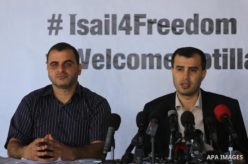 Member of lifting the siege on Gaza European campaign, rami Abdu speaks during a press conference, in Gaza city June 22, 2015. Photo by Mohammed Asad