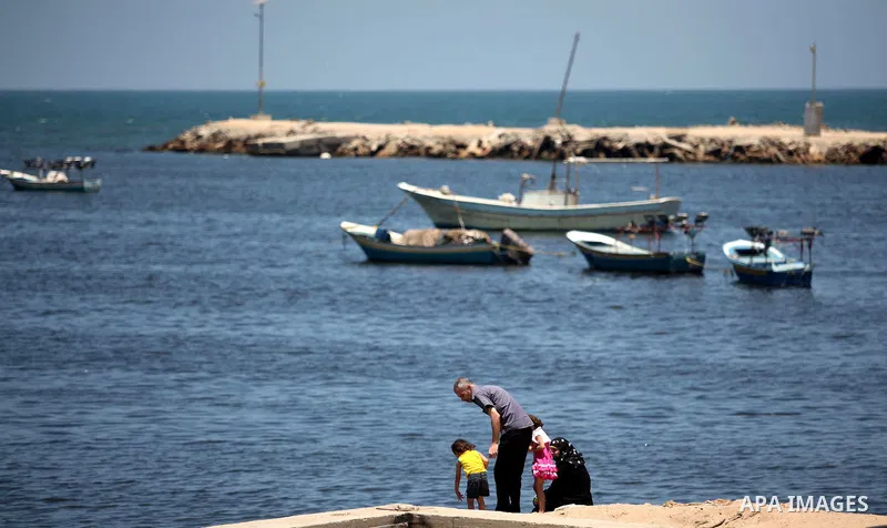 Palestinians riding boats hold Palestinian flags during a protest against the Israeli blocking of a boat of foreign activists from reaching Gaza, at the Seaport of Gaza City June 29, 2015. Israel said on Monday it had bl...