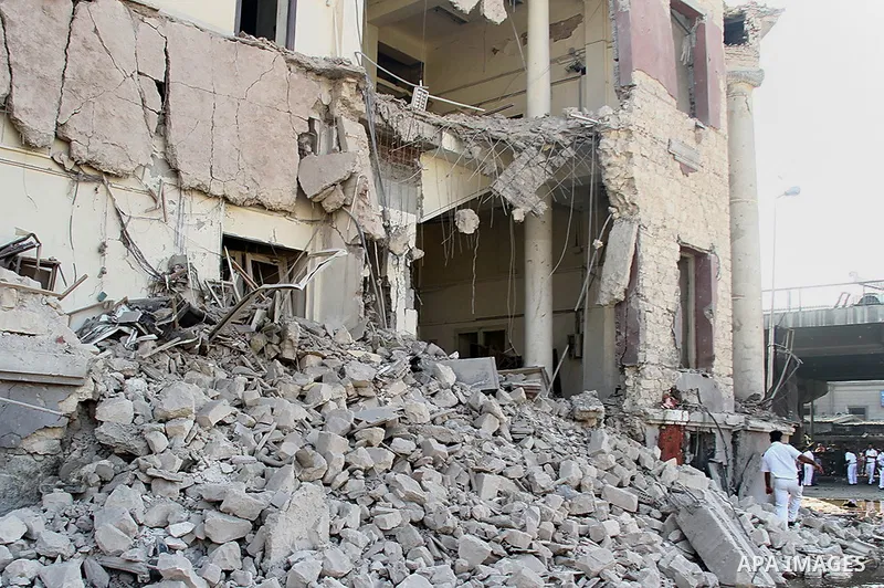 Egyptian security officials inspect the site of a bomb blast at the Italian Consulate in Cairo, Egypt, July 11, 2015. A bomb exploded in front of the Italian consulate in Cairo on Saturday, killing one person, the health...