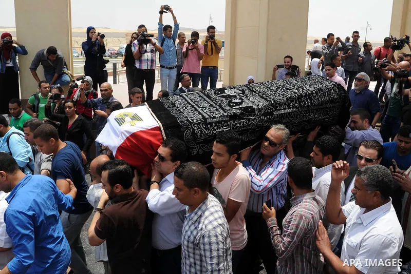 Mourners carry the coffin of Egyptian actor Omar Sharif during his funeral at the Mushir Tantawi mosque in Cairo, Egypt, 12 July 2015. According to the Egyptian actor's agent, Omar Sharif died at the age of 83 of a heart...